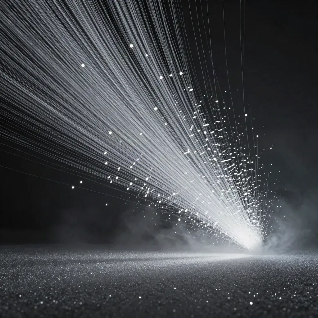 Silver filaments bloom in graphite haze, leaving calm space for headline copy.